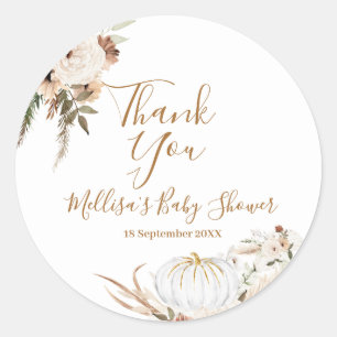 Boho Arch White Pumpkin Thank You Sticker
