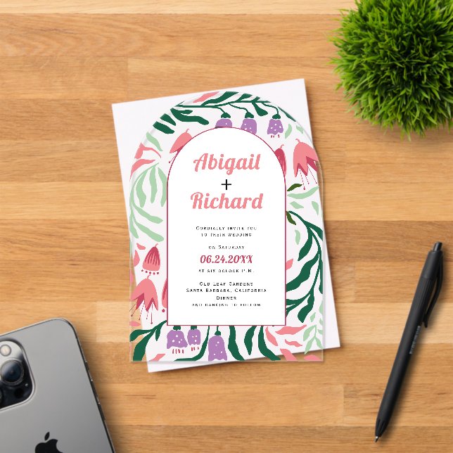 Boho arch with retro branches and flowers wedding acrylic invitations (Insitu (Invitation Card))