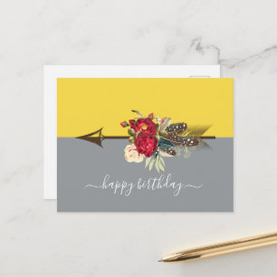 Boho Arrow Colorblock Birthday Postcard