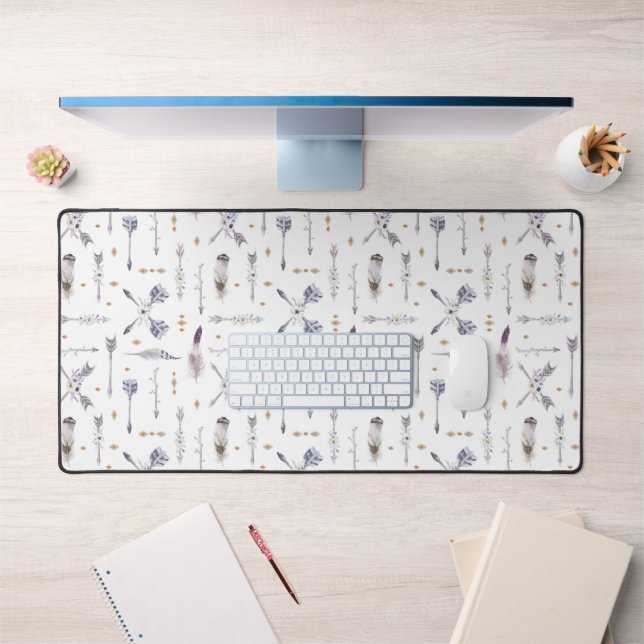 Boho Arrow & Feather Pattern Desk Mat (Office 1)