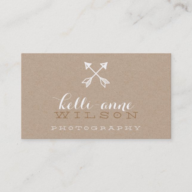 BOHO ARROW LOGO rustic modern white kraft Business Card (Front)