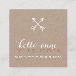 BOHO ARROW LOGO rustic modern white kraft Square Business Card