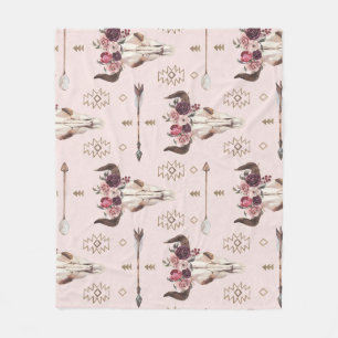 Boho arrows and skull, watercolor pattern. fleece blanket