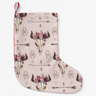 Boho arrows and skull, watercolor pattern. small christmas stocking