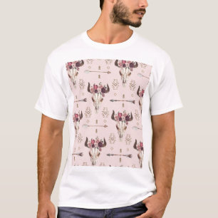 Boho arrows and skull, watercolor pattern. T-Shirt