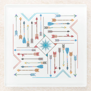 Boho Arrows and Sun V11 Sq ID748 Glass Coaster