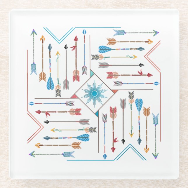 Boho Arrows and Sun V11 Sq ID748 Glass Coaster (Front)