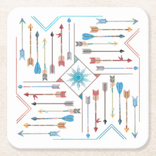 Boho Arrows and Sun V11 Sq ID748 Square Paper Coaster