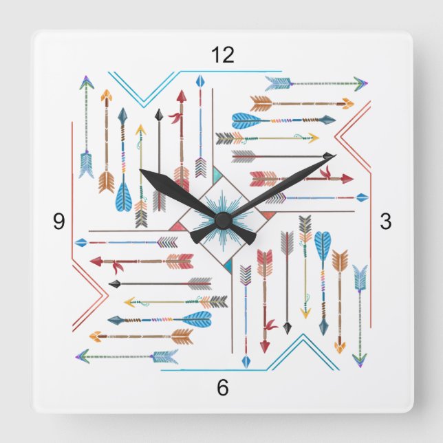 Boho Arrows and Sun V11 Sq ID748 Square Wall Clock (Front)