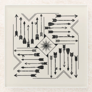 Boho Arrows and Sun V12 Sq ID748 Glass Coaster