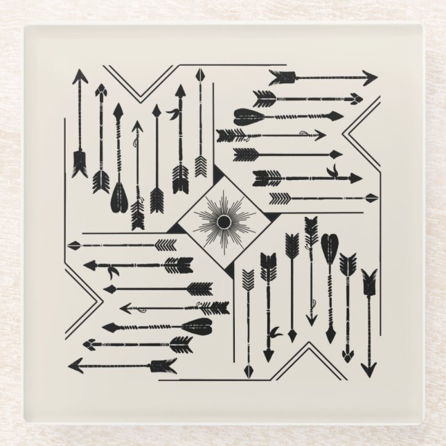 Boho Arrows and Sun V12 Sq ID748 Glass Coaster (Front)