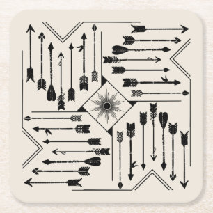 Boho Arrows and Sun V12 Sq ID748 Square Paper Coaster