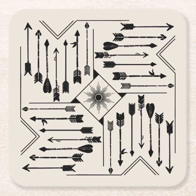 Boho Arrows and Sun V12 Sq ID748 Square Paper Coaster (Front)