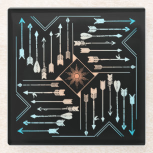 Boho Arrows and Sun V1 ID748 Glass Coaster
