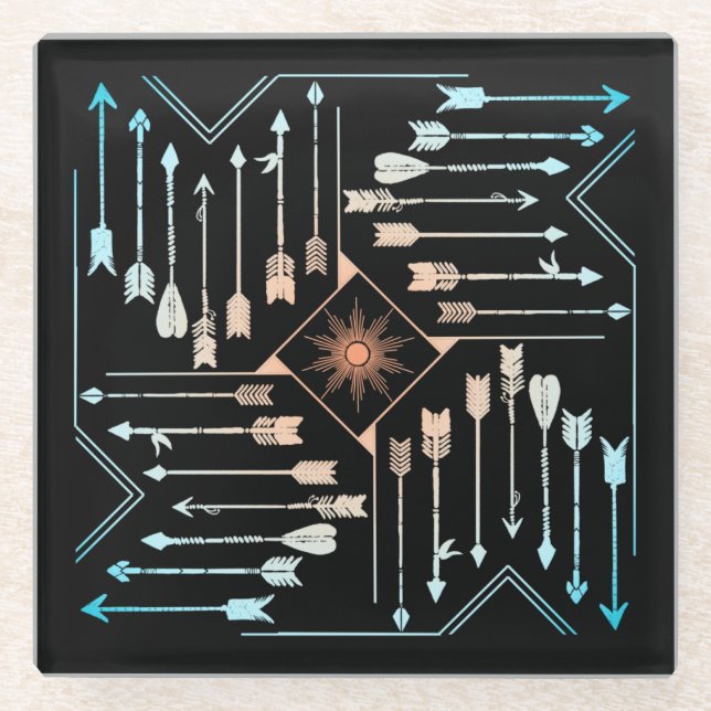 Boho Arrows and Sun V1 ID748 Glass Coaster (Front)