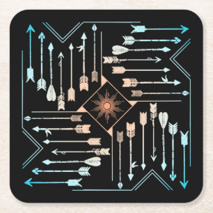 Boho Arrows and Sun V1 ID748 Square Paper Coaster