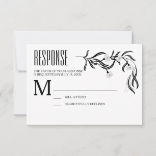 Boho Art Deco Black and White Floral Response Card