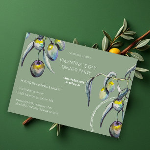 Boho Art Dinner Party Watercolor Olive Branch Holiday Card