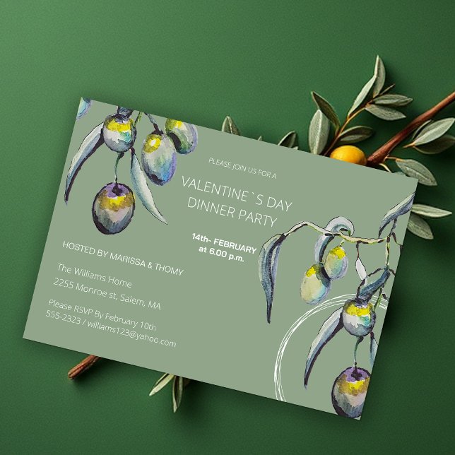 Boho Art Dinner Party Watercolor Olive Branch Holiday Card (Creator Uploaded)