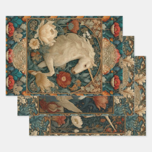 Boho Art Nouveau Floral Unicorn Wrapping Paper Sheet