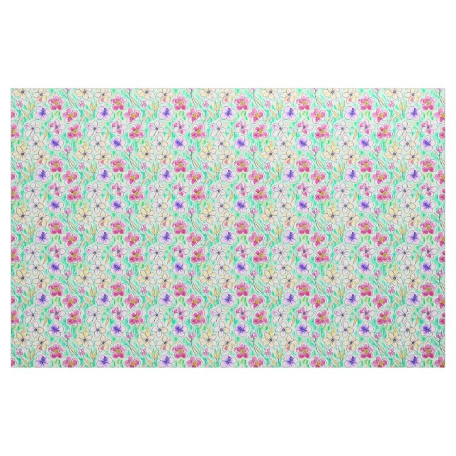 Boho  Art Nouveau Floral Watercolor Pattern Fabric (Fat Quarter)