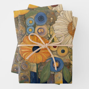 Boho Art Nouveau Wildflower Garden Wrapping Paper Sheet