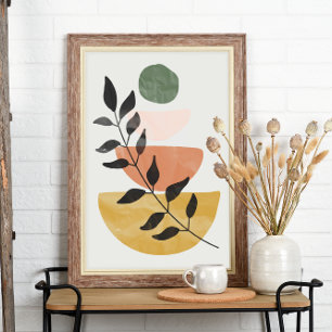 Boho Art Style Modern Leaves Poster