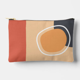 Boho art, terracotta red, blue, white line art accessory pouch