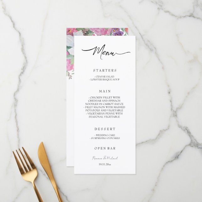 Boho Artistic Fairy Floral Garden Watercolor Menu (Front/Back In Situ)