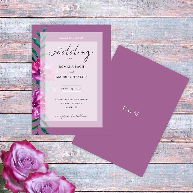 Boho Artistic Purple Rose Watercolor Floral Invitation (Creator Uploaded)
