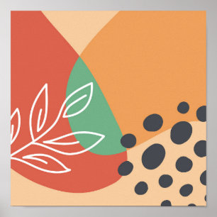 Boho artwork, floral line art colourful shapes poster