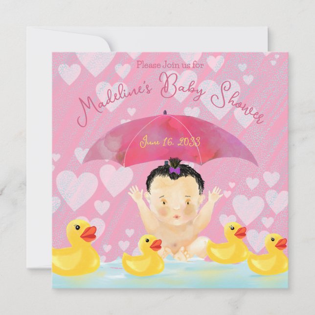 Boho Asian Baby Girl Yellow Ducky Baby Shower Invitation (Front)
