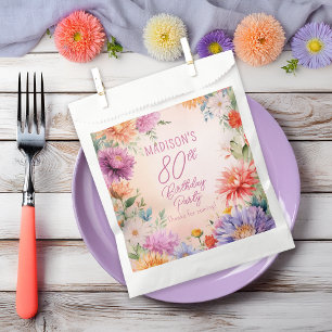 Boho Aster Flowers Floral 80th Birthday Party Favour Bags