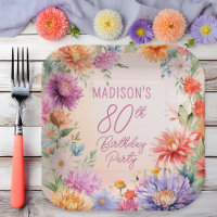 Boho Aster Flowers Floral 80th Birthday Party