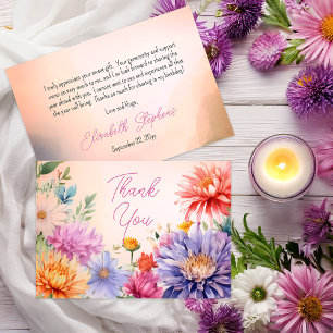 Boho Aster Flowers Floral Birthday Party Thank You Card
