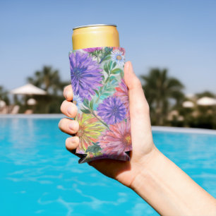 Boho Aster Flowers Floral Garden Party Seltzer Can Cooler