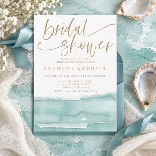 Boho Auqua Watercolor Beach Bridal Shower Invitation