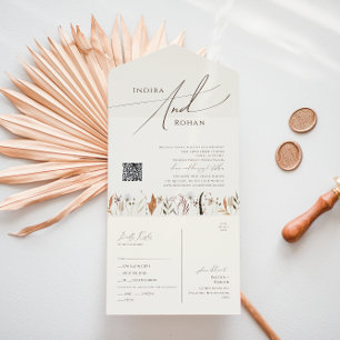 Boho Autumn   Beige Casual QR Code Seal and Send All In One Invitation