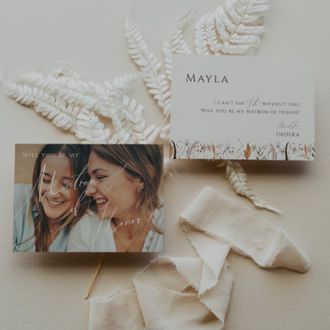Boho Autumn Beige Faded Photo Matron of Honour Car Invitation (Creator Uploaded)