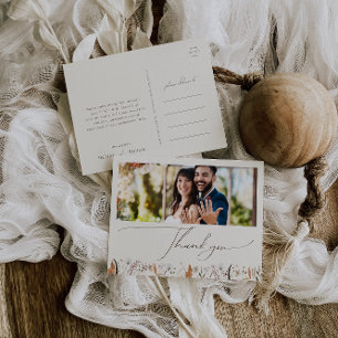 Boho Autumn Beige Horizontal Photo Thank You Postcard