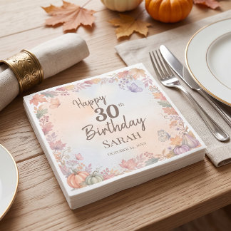 Boho Autumn Birthday Pumpkin Custom Napkin