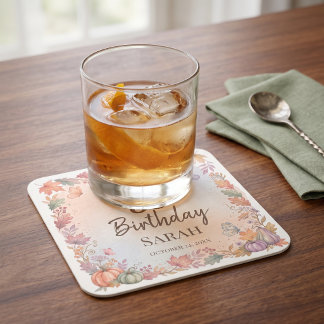 Boho Autumn Birthday Pumpkin Custom Party Coaster