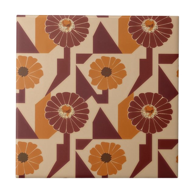 Boho Autumn Botanical Floral Pattern Tile (Front)