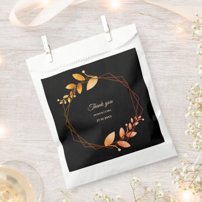 Boho autumn botanical gold frame wedding favour bags (Clipped)