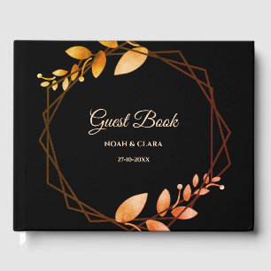 Boho autumn botanical gold frame wedding guest book