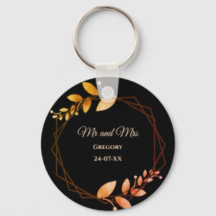 Boho autumn botanical gold frame wedding key ring