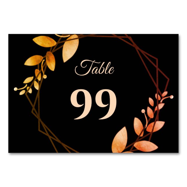 Boho autumn botanical gold frame wedding table number (Front)