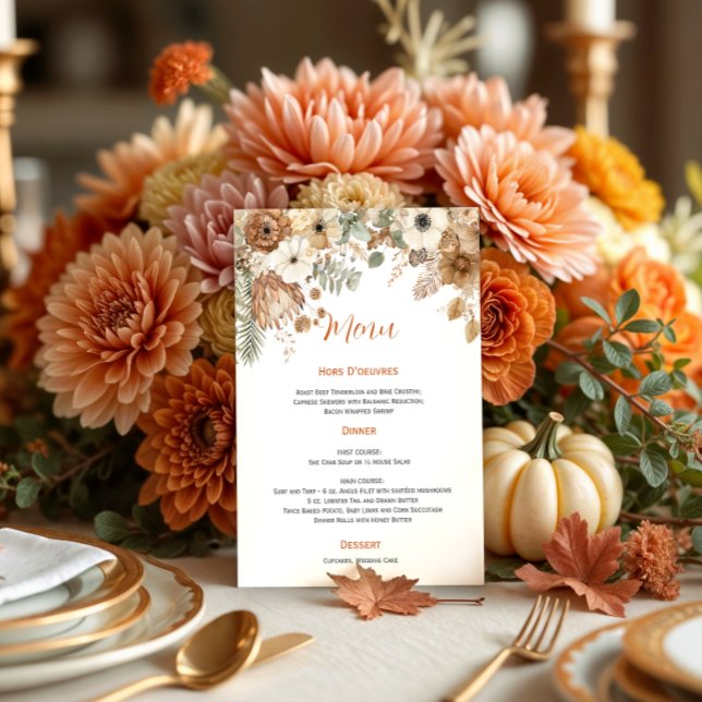 Boho Autumn Dried Flowers Wedding | Menu Invitation (Creator Uploaded)