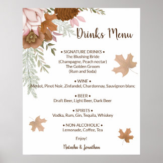 Boho Autumn Drinks Menu Wedding Sign