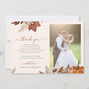 Boho autumn fall 2 photos elegant ivory wedding thank you card